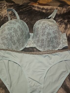 Light Blue Lace-Print Bra & Bikini Set – Women Intimates